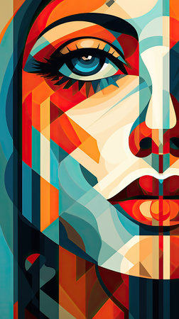 unique painting overlapping shapes of a beautiful female Generative AIの素材