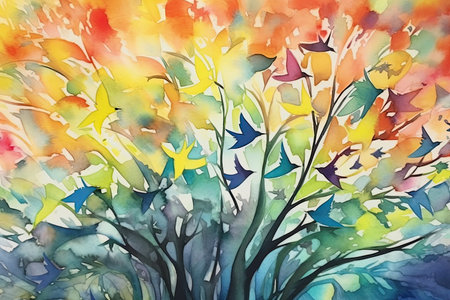 Watercolor art abstract Floral whimsical, Generative AIの素材