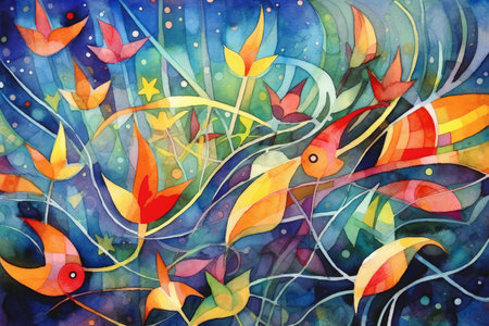 Watercolor art abstract Floral whimsical, Generative AIの素材