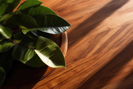 Ficus elastica plant in a pot on a wooden background.の素材