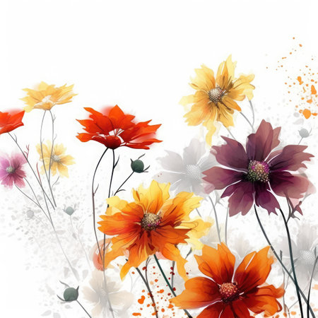 White background with_flowers illustration, Generative AIの素材
