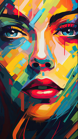 unique painting overlapping shapes of a beautiful female Generative AIの素材