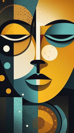unique painting overlapping shapes of a beautiful female Generative AIの素材