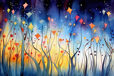 Watercolor art abstract Floral whimsical, Generative AIの素材