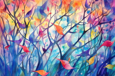 Watercolor art abstract Floral whimsical, Generative AIの素材