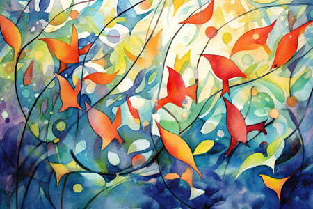 Watercolor art abstract Floral whimsical, Generative AIの素材