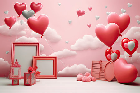 Valentines day greeting card love photo mockup, Generative AIの素材