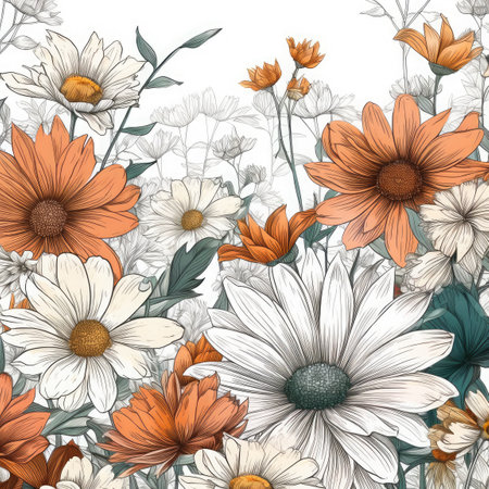 White background with_flowers illustration, Generative AIの素材