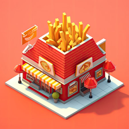 isometric fastfood building, Generative AIの素材