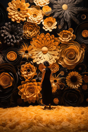 Velvet quilling flower instalation as a digital backdrop AI Generatedの素材