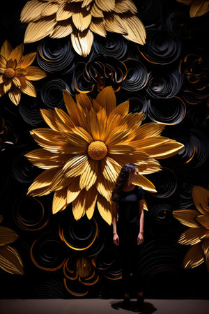 Velvet quilling flower instalation as a digital backdrop AI Generatedの素材