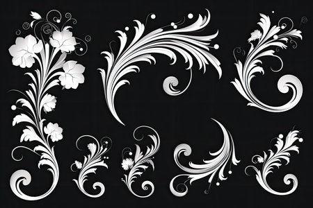 Vintage baroque feminine wedding swirl decorations design elements whimsical feminine sensibilities AI Generatedの素材