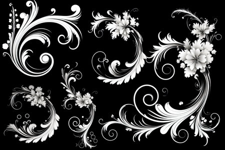Vintage baroque feminine wedding swirl decorations design elements whimsical feminine sensibilities AI Generatedの素材