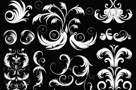 Vintage baroque feminine wedding swirl decorations design elements whimsical feminine sensibilities AI Generatedの素材