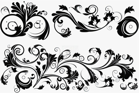 Vintage baroque feminine wedding swirl decorations design elements whimsical feminine sensibilities AI Generatedの素材