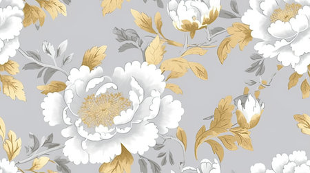 Vintage chinese wallpaper, elegant grey rose flower pattern contemporary ceramics AI Generatedの素材