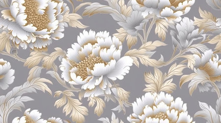 Vintage chinese wallpaper, elegant grey rose flower pattern contemporary ceramics AI Generatedの素材