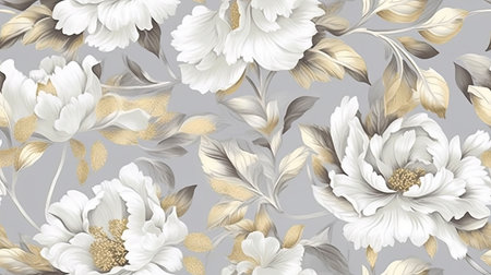 Vintage chinese wallpaper, elegant grey rose flower pattern contemporary ceramics AI Generatedの素材