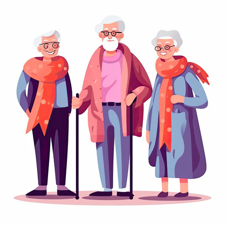 Volunteers helping older people concept Flat vector illustration daily activities working AI Generatedの素材