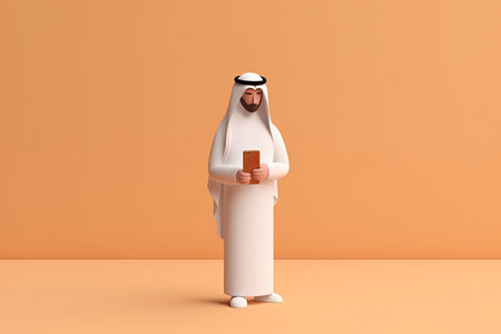 3d Arab man comunicating on smart phone Generative AIの素材