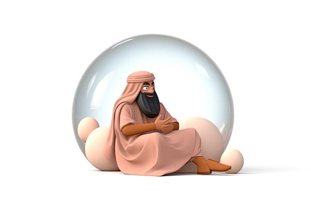 3d Arab man sits on a bubble talk Balloon Generative AIの素材