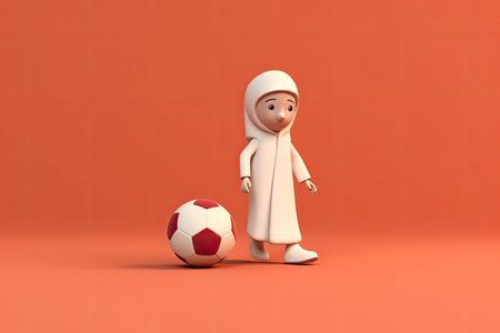 3d Arab child Playing soccer football Generative AIの素材