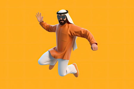 3d arab man Flying or falling cartoon charact Generative AIの素材