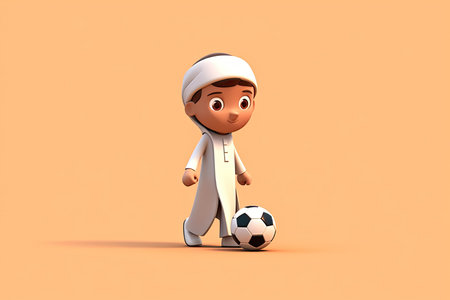 3d Arab child Playing soccer football Generative AIの素材