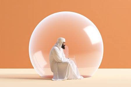 3d Arab man sits on a bubble talk Balloon Generative AIの素材