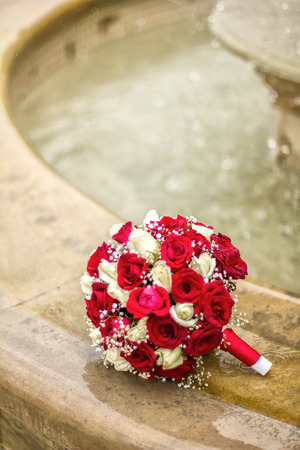 Bridal bouquet and fountainの写真素材