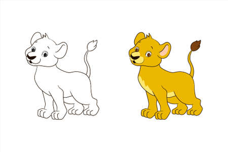 Coloring page for children, little lion. Vector illustration in cartoon style, isolated line artのイラスト素材