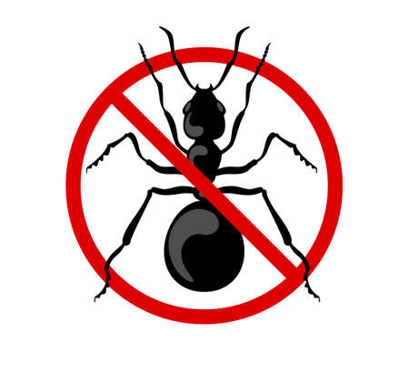 Stop sign for ants. The big ant is crossed out with a prohibition sign. Vector flat illustration isolatedのイラスト素材