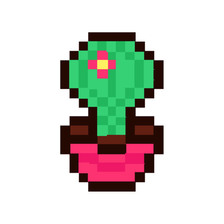 8 bit pixel plant vector. Ð¡actus in pixel art style. Old school computer graphic. 8 bit video game. Vector illustrationのイラスト素材