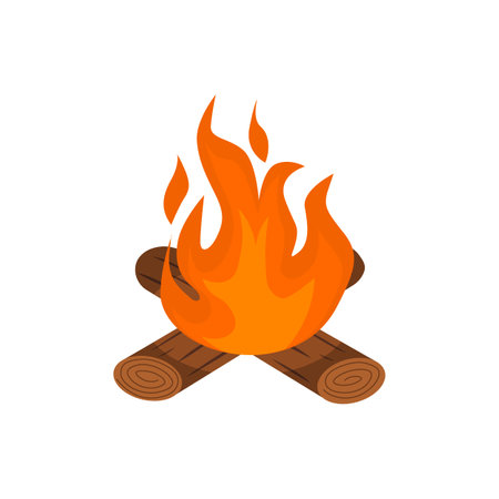 Campfire cartoon. Burning bonfire with wood. Isolated icon on white background. Vector illustrationのイラスト素材