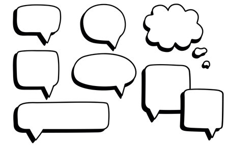 Frame textbox doodle hand drawn. Set of black and white speech bubble in doodle style on white background. Vector illustrationのイラスト素材
