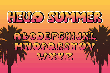 Y2K gradient summer font alphabet. Hello summer. Typography. Vector illustrationのイラスト素材