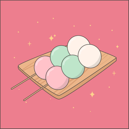 Kawaii japan tradition sanshoku dango. sweet dango. Traditional Japanese sweets. Asian food. stock vector illustration.のイラスト素材