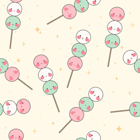 Kawaii japan tradition sanshoku dango seamless pattern. sweet dango. Traditional Japanese sweets. Asian food. stock vector illustration.のイラスト素材