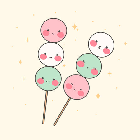 Kawaii japan tradition sanshoku dango. sweet dango. Traditional Japanese sweets. Asian food. stock vector illustration.のイラスト素材