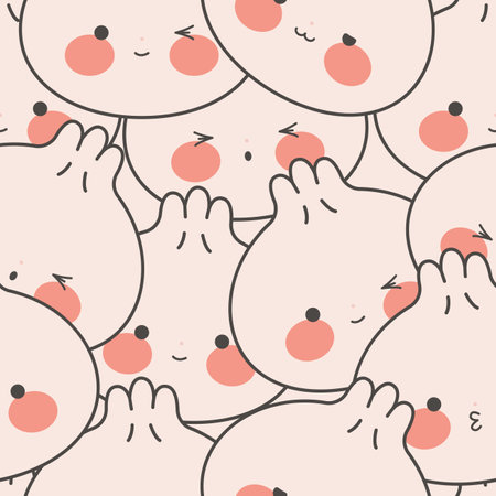 Pattern with kawaii dumplings. Cute dim sum with different emotions. Traditional Chinese food. Stock vector flat illustrationのイラスト素材