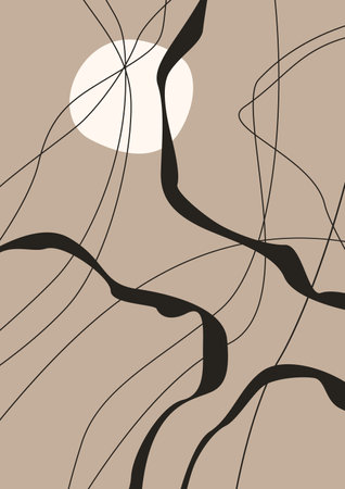Modern abstract boho poster. Earth tones organic shapes. Contemporary design for poster, banner, greeting card, flyer, social media post, story. Minimalist mid century style vectorのイラスト素材