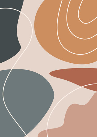 Abstract poster with balance shapes, stones. A symbol of harmony, calmness and relaxation. Boho modern print. mid-century design. stock vector illustrationのイラスト素材