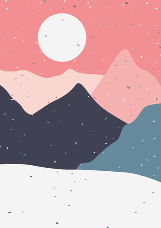 minimalist landscape. Spring boho landscape. Abstract mountain contemporary aesthetic backgrounds landscapes. Stock vector illustration.Design elements for postcard, cover, brochureのイラスト素材