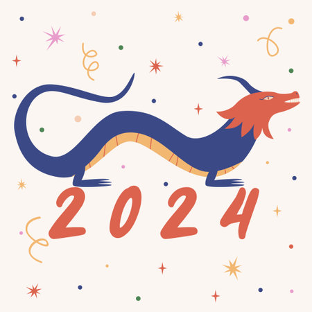 Symbol of Happy Chinese New Year 2024 Dragon. Colorful abstract modern postcard, poster, greeting card. Zodiac sign, year of the Green Wooden Dragon. Stock vector illustrationのイラスト素材