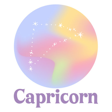 zodiac signs on a holographic gradient background. Astrological horoscope. capricorn. Srock vector illustrationのイラスト素材