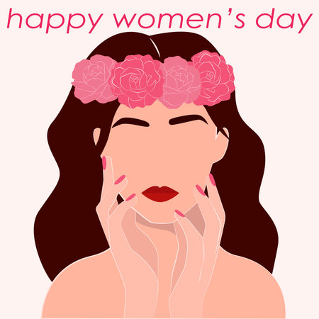 Women's day card. Abstract minimal girl's portrait. International women's day concept. Vector contemporary illustration, eps 10のイラスト素材