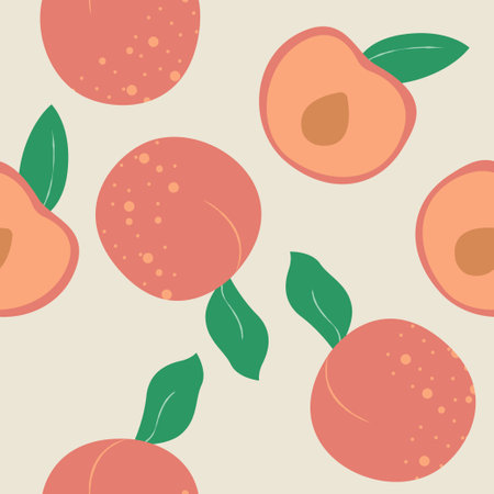 Modern seamless pattern design with peaches. Colorful summer background for fabric design print,...