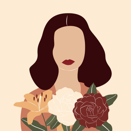 Girl with flowers. Spring illustration in trendy modern style. Abstract woman clip art. Minimal vector illustration. EPS 10のイラスト素材