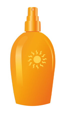 Spf cream face body care cosmetics. Orange bottle of sun protection cream. Cartoon illustrationのイラスト素材