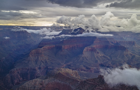 Famous view of Grand Canyon, dramatic sky during sunset, Grand Canyon National Park, Arizonaの写真素材